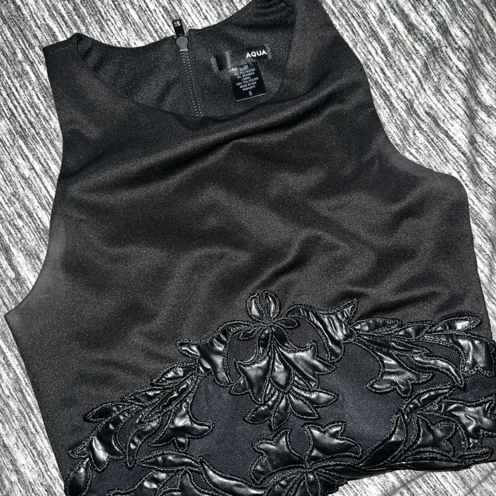 Aqua Black Embellished Crop Tank Top